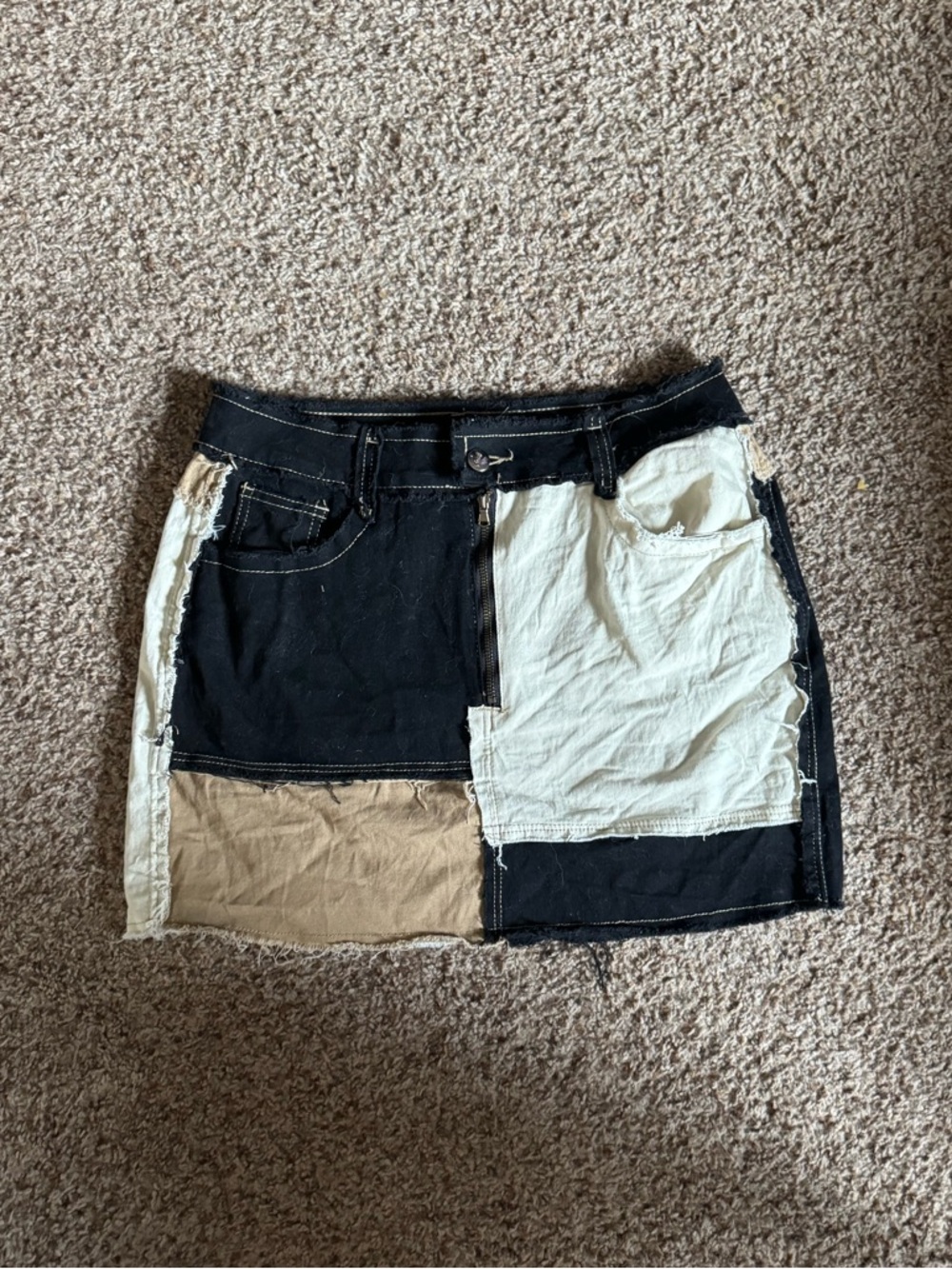 Colorblock Distressed Denim Mini Skirt - Large - Picture 4 of 5